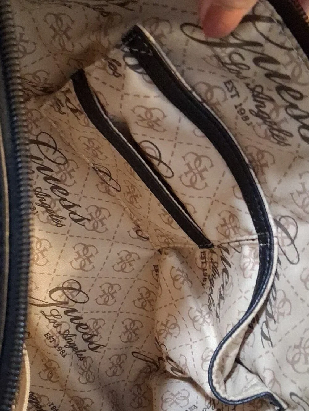 GUESS Black Pebbled Leather Messenger Bag with Gold Logo